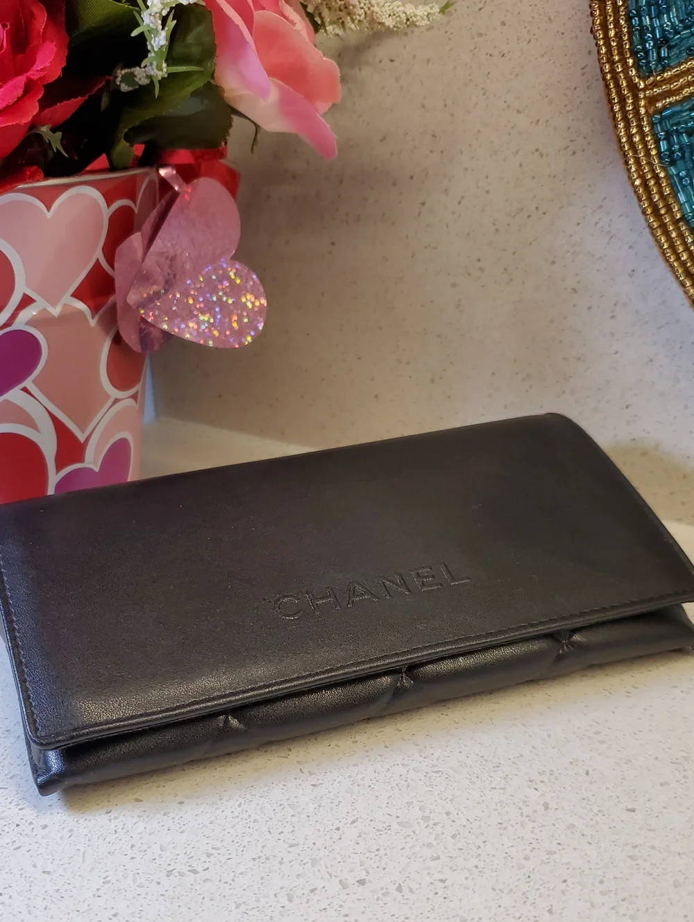 CHANEL Black Leather Wallet Clutch